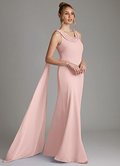 Azazie Jaya Bridesmaid Dresses Powder Pink Sheath Pleated Chiffon Dress image5