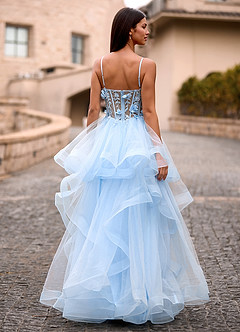 Dreama Bleu Ciel Robe de bal corset en dentelle à volants image8