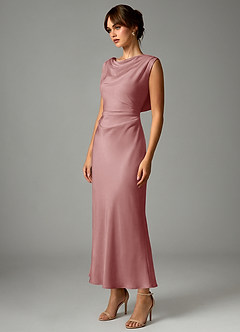 Azazie Kieryn 신부 들러리 드레스 인어 주름진 스트레치 새틴 발목 길이 드레스 image3