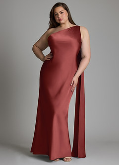 Azazie Juniper Bridesmaid Dresses Terracotta Mermaid One Shoulder Stretch Satin Dress image7