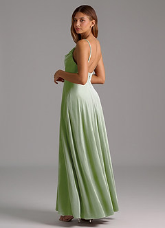 Azazie Sarella Bridesmaid Dresses Dusty Sage A-Line Pleated Velvet Dress image3