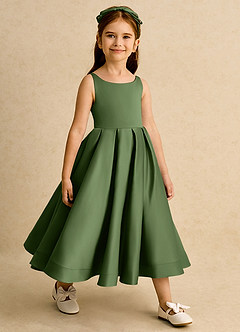 Azazie Babs Flower Girl Dresses Olive Ball-Gown Pleated Matte Satin Dress image4