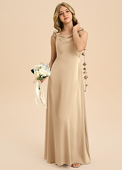 Azazie Gumdrop Junior Robe Empire en Satin extensible Plissée Champagne image2