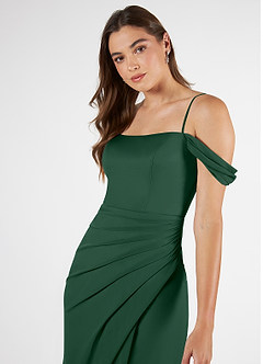 Azazie Kit Bridesmaid Dresses Dark Green Mermaid Off the Shoulder Mesh Dress image6