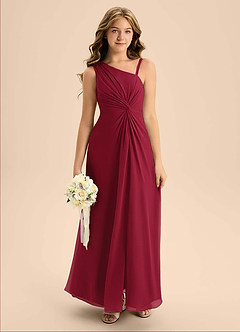 Azazie Brooke Junior Burgundy A-Line Side Slit Chiffon Dress image1