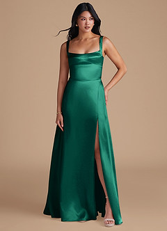 Azazie Hope Bridesmaid Dresses Emerald A-Line with Pockets Metallic Satin Dress image5