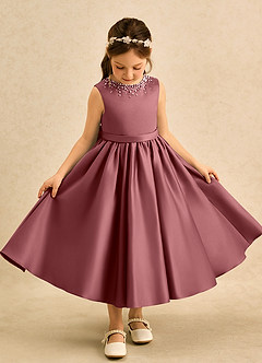 Azazie Doodle Flower Girl Dresses Amethyst Ball-Gown Bow Matte Satin Dress image4