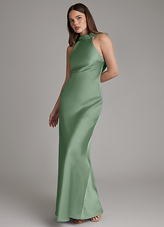 Azazie Dimitra Bridesmaid Dresses Matcha A-Line Pleated Stretch Satin Dress image6