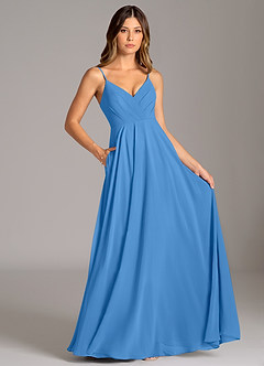 Azazie Amani Bridesmaid Dresses Blue Jay A-Line Pleated Chiffon Dress image6