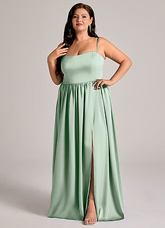 Azazie Calianna Jurken voor bruidsmeisjes Converteerbaar Jurk van Stretch Satijn met A-Lijn Off the Shoulder Agave image4