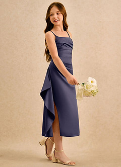 Azazie Canna Girls Formal Flower Girl Klänningar Klänning A-Line i Stretch Satin Plisserad image1