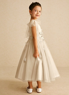 Azazie Minia Flower Girl Dresses Champagne A-Line Bow Matte Satin Dress image2