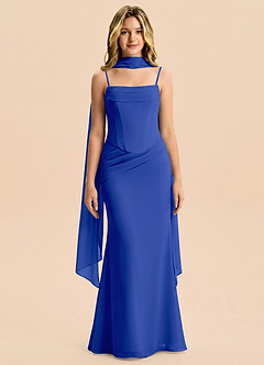 Azazie Sorrel Junior Meerjungfrau-Linie Plissee Chiffon Kleid Königsblau image1