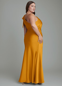 Azazie Yuanna Bridesmaid Dresses Butterscotch Mermaid One Shoulder Stretch Satin Dress image9