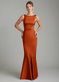 Azazie Tamera Brautjungfernkleider Meerjungfrau-Linie Plissee Stretch-Satin Kleid Gebranntes Orange image3