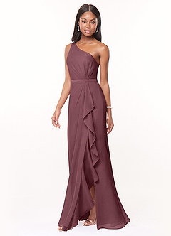 Azazie Liza Bridesmaid Dresses Sangria Mermaid One Shoulder Chiffon Dress image1