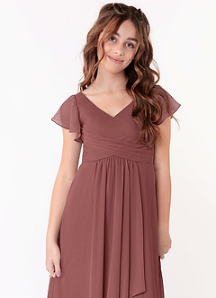 Azazie Omari Junior A-Linie Gestreift Chiffon Kleid Wüstenrose image4