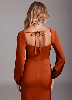 Azazie Charissa Bridesmaid Dresses Paprika Sheath Long Sleeve Stretch Satin Dress image2
