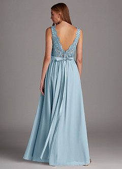 Azazie Elly Bridesmaid Dresses Sky Blue A-Line Lace Scoop Neck Chiffon Dress image2