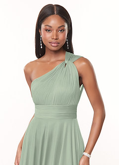Azazie Charlize Bridesmaid Dresses Dusty Sage A-Line One Shoulder Mesh Dress image5