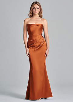 Azazie Olea 신부 들러리 드레스 인어 스트랩리스 스트레치 새틴 바닥 길이 드레스 image3