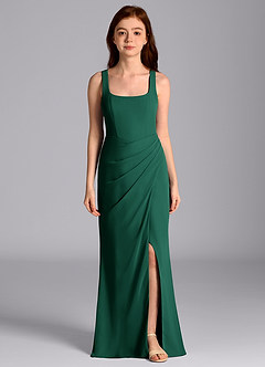 Azazie Mero Junior Vestido de Esmeralda de Gasa de Corte Sirena con Plisado image4