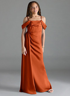 Azazie Amyra Junior Paprika Sheath Off the Shoulder Stretch Satin Dress image3