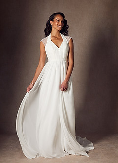 Azazie Cersei Vestidos de novia Vestido de Diamante Blanco de Gasa de Corte en A con Plisado image2