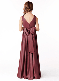 Azazie Hathaway Junior Merlot A-Line Bow Stretch Satin Dress image1
