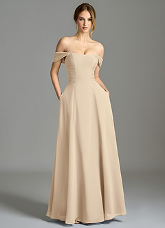 Azazie Oasis Bridesmaid Dresses Champagne A-Line with Pockets Chiffon Dress image2