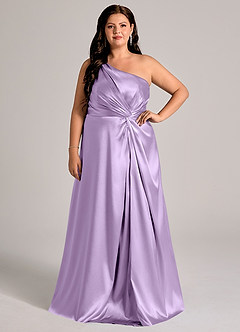 Azazie Brooke Bridesmaid Dresses Lilac A-Line One Shoulder Metallic Satin Dress image8