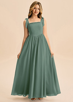 Azazie Delia Junior Abito A-Line in Chiffon Fiocco Eucalipto image3
