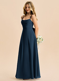 Azazie Bear Junior Dark Navy A-Line Pleated Chiffon Dress image5