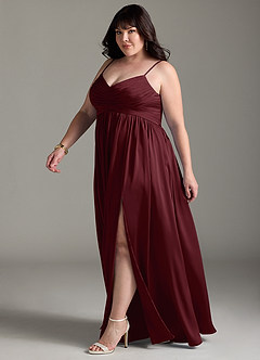 Azazie Alia Bridesmaid Dresses Cabernet A-Line Pleated Stretch Satin Dress image13