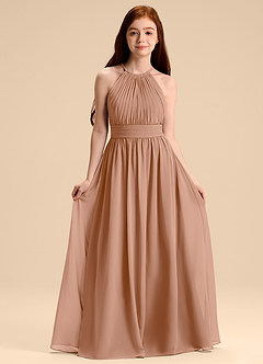 Azazie Malone Junior Robe Trapèze en Mousseline de soie Plissée Champagne Rosé image1