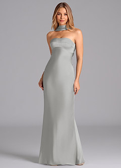 Azazie Lusinda Brudtärnklänningar Klä av Sjöjungfru i Stretch Satin Axelbandslös Silver image4