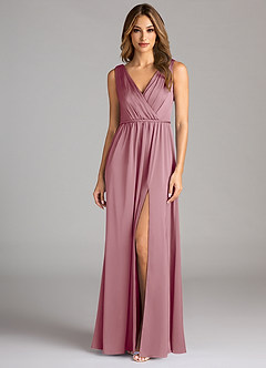 Azazie Tanicia Bridesmaid Dresses Vintage Mauve A-Line Pleated Stretch Satin Dress image3