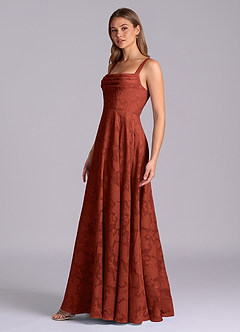 Azazie Shaude Bridesmaid Dresses Terracotta A-Line Pleated Floral Burnout Dress image4