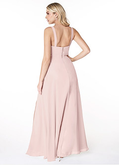 Azazie Jay Bridesmaid Dresses Blushing Pink A-Line Square Neckline Side Slit Chiffon Dress image2
