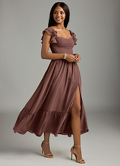 Azazie Anaya Abiti da Damigella Abito A-Line in Chiffon Plissettato Espresso image3