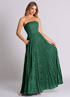 Azazie Mariana Bridesmaid Dresses Dark Green A-Line Strapless Floral Burnout Convertible Dress image3
