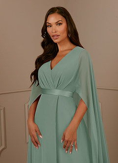 Azazie Isa Klänningar till brudens mor Klä A-Line i Chiffong V-ringad plisserad hals Silversalvia image5