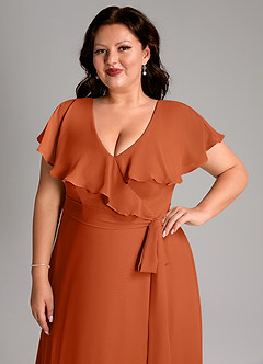 Azazie Lainey Bridesmaid Dresses Burnt Orange A-Line with Pockets Chiffon Dress image6