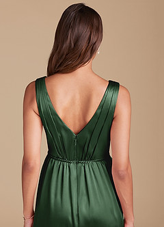 Azazie Tanicia Bridesmaid Dresses Eucalyptus A-Line Pleated Metallic Satin Dress image5