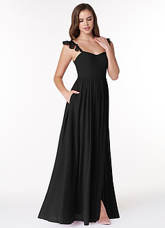 Azazie Metz Bridesmaid Dresses Black A-Line Sweetheart Ruched Chiffon Dress image3