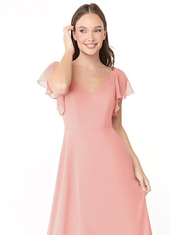 Azazie Syenna At-home Try On Dresses Dusk A-Line Ruched Chiffon Dress image5