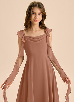 Azazie Carmin Junior Vestido de Bronceador de Gasa de Corte en A con Volante image7