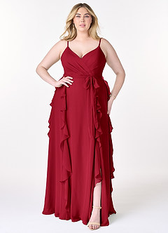 Azazie Peyton Bridesmaid Dresses Scarlet A-Line Ruched Chiffon Dress image7