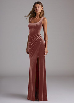 Azazie Mero Bridesmaid Dresses Rustic Rose Sheath Pleated Velvet Dress image3