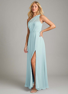 Azazie Phaedra Bridesmaid Dresses Sea Glass A-Line One Shoulder Chiffon Dress image5